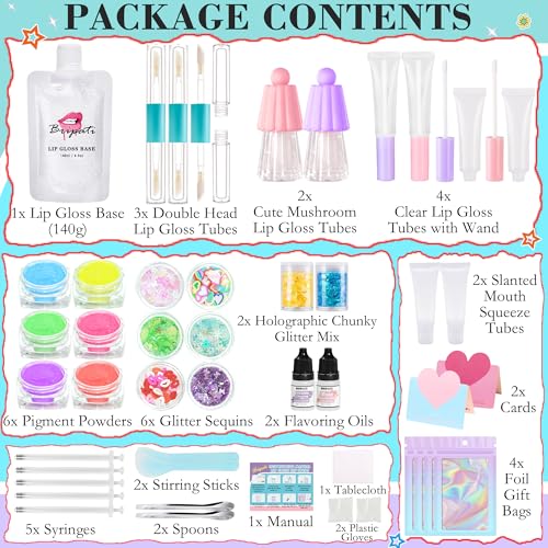 BRIPATI DIY Lip Gloss Making Kit - Make Your Own Lip Glosses Moisturizing DIY Lip Glaze Handmade Glittery Set for Teens Gi...