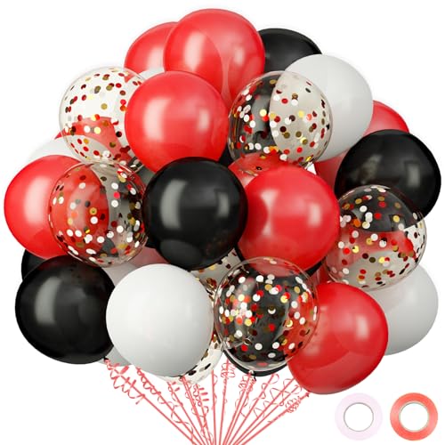 62Pcs Red and Black Balloons Kit - 12 Inches Red Black Party Decoration Balloons for Graduation Casino Theme Birthday Part...
