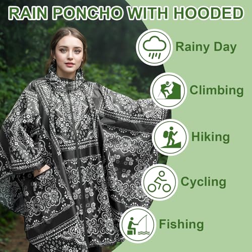 Rian c0de731 Hooded Rain Ponchos for Adult - Rain Coat and Rain Jacket with Waterproof Pocket and Zipper
