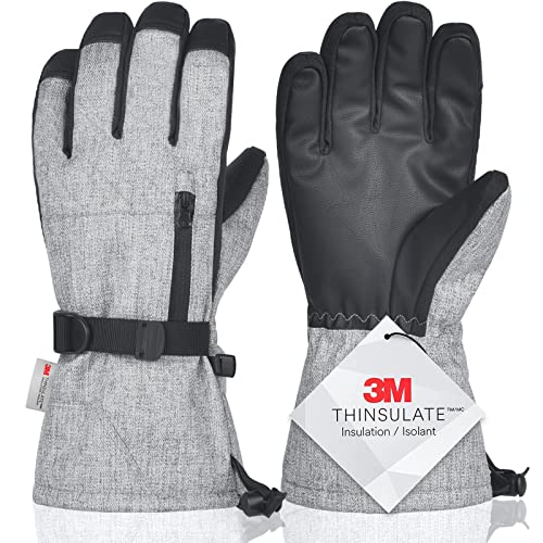 Magelfarm Unisex Waterproof Touchscreen Ski Gloves for Men Women, 3M Thinsulate Winter Snow Gloves with Pocket