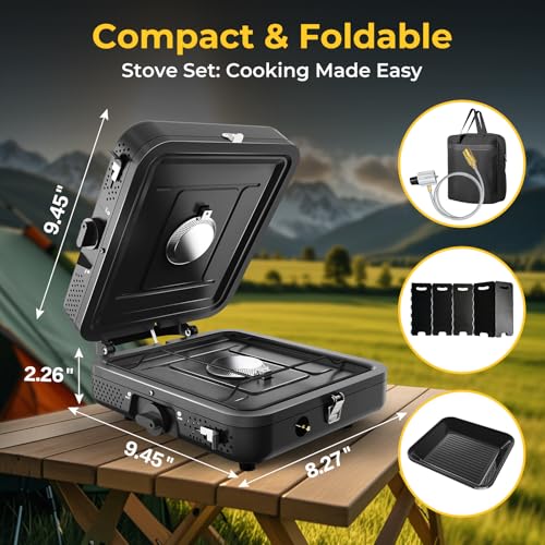 2 Burner Portable Camping Stove Propane, Folding Propane Stove for Camping, Camp Stove with 17,000 BTU,Two Adjustable Burn...