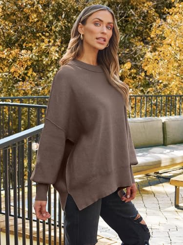 LILLUSORY Women's Oversized Batwing Sweaters 2025 Fall Outfits Trendy Crewneck Knit Side Slit Fashion Pullover Tops