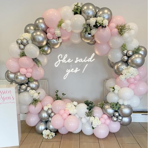 Silver Pink White Latex Balloons, 50 Pack 12 Inches Silver Confetti Party Balloon Metallic Balloons for Girl Baby Shower B...