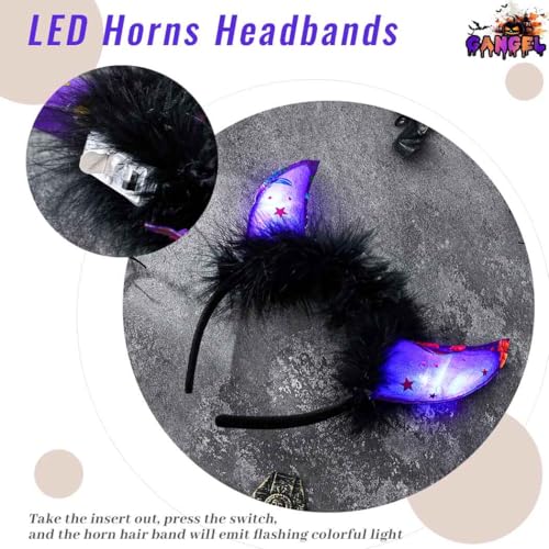 Gangel Light Up Halloween Headbands LED Devil Horns Headband Glittering Cow Horn Headpiece Festive Hair Accessories for Women