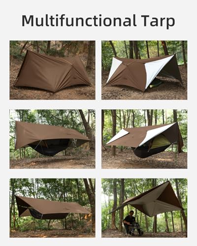 Travel Bird Ultralight Tarp, 14ft Hammock Rain Fly Lightweight Waterproof Camping Tent Tarp with Doors, Bushcraft Tarp She...