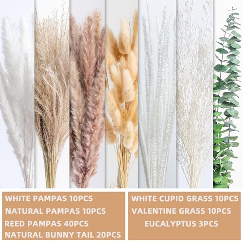 Boho Decor Pampas Grass and Eucalyptus Bouquet,pompas Grass Dried Flowers Arrangement for Centerpiece Table Decor,Wedding,...