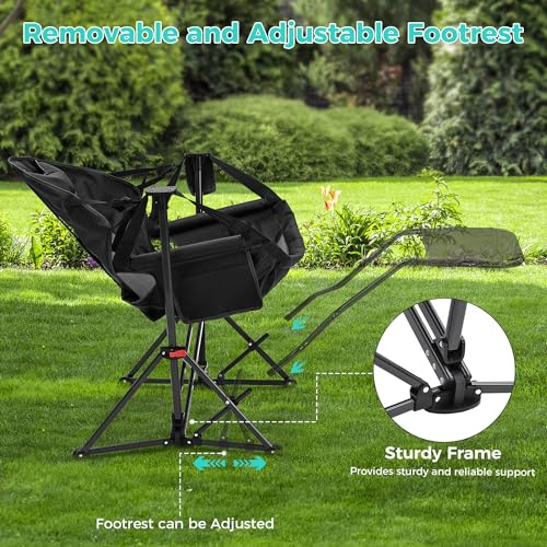 Ainfox Hammock Camping Chair with Footrest, Foldable Portable Rocking Chairs for Adults Swinging Camp with Cup Holder Pill...