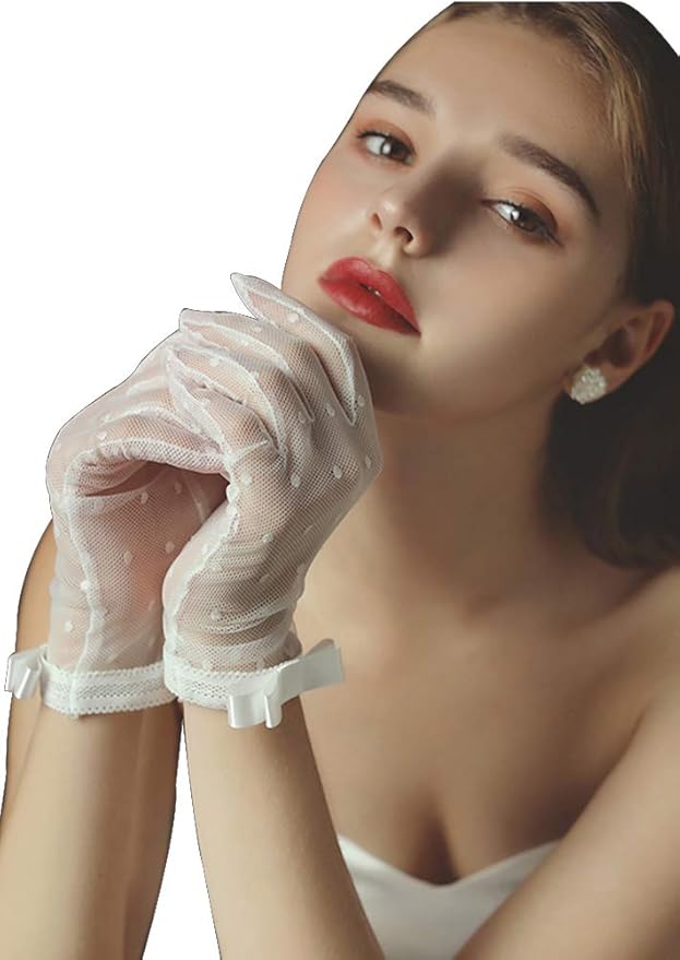 QRBTSCL Short Lace Gloves Tea Party Gloves Costumes Glove for Wedding Dinner Party