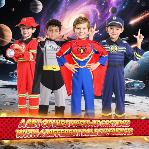 Jeowoqao Costumes for Kids Boys Dress up Clothes for Role Play, Boys Muscle Chest Dress up Costumes with Policeman, Firema...
