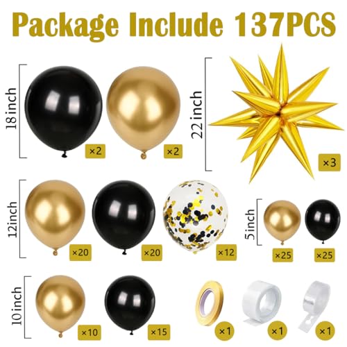 KARLURE Black and Gold Balloon Arch Kit, Black and Gold Party Decorations for Birthday 2026 Graduation Retirement Masquera...
