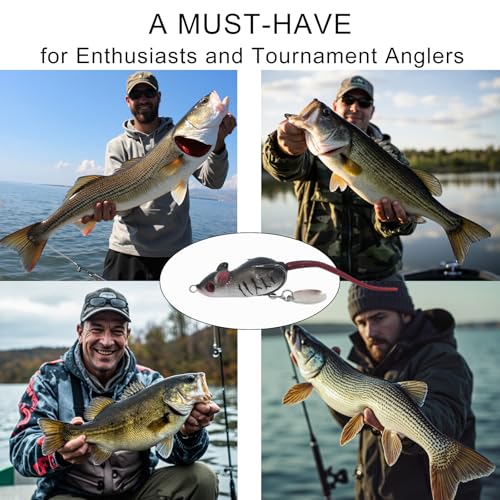 Rat Lure, Mouse Fishing Lure Top Water Baits for Bass Fishing, Weedless Soft Mice Artificial Stuff Jig Hooks for Saltwater...