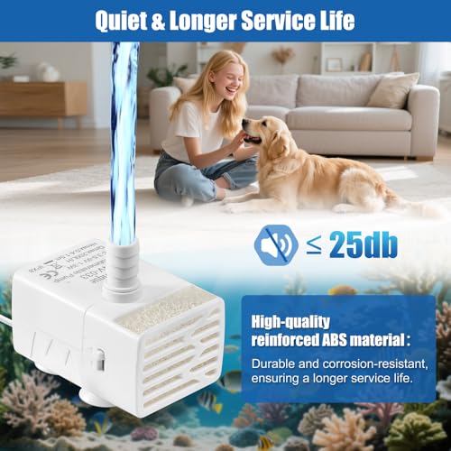 Novique 200L/H Submersible Water Pump Ultra Silent USB Small Fountain Pump with 2 Nozzles for Aquarium Fish Tank Fountain ...