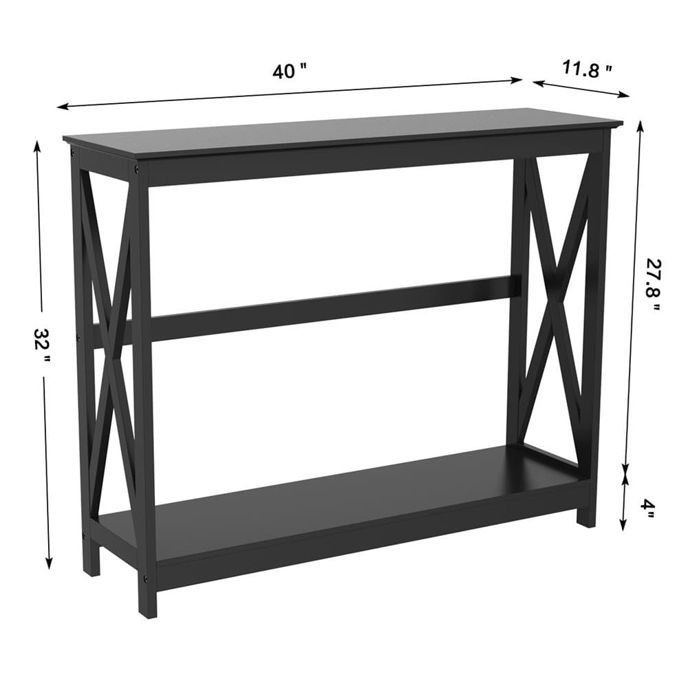 Yaheetech Console Table for Entryway, 2 Tier Entryway Table Bookshelf Accent Table w/Storage Shelf Living Room Entry Hall Foyer Table Furniture, Black,X-Design