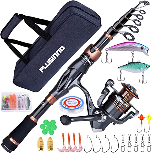 PLUSINNO Fishing Rod and Reel Combos, Bronze Warrior Toray IM6 Carbon Matrix Telescopic Fishing Rod Pole, 12 +1 Shielded B...