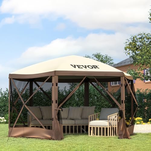 VEVOR Pop Up Gazebo Screen Tent, Pop-Up Instant Gazebo Tents with Mosquito Netting Outdoor Canopy, 6 Sided Sun Shelter 10x...