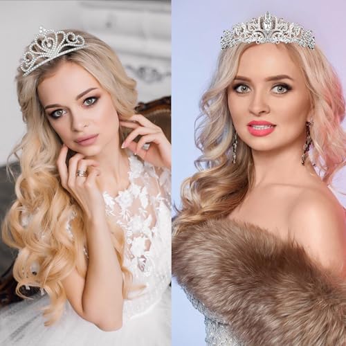 Exacoo 2 Pack Rhinestone Tiaras and Crowns for Women Girls Heart Shaped Crystal Tiara Headband Elegant Princess Silver Cro...