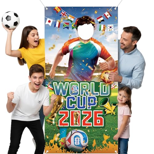 2026 World Cup Photo Banner 71x35 Inches 2026 Soccer Player Cutout Backdrop with Face Hole for World Cup Soccer Party Deco...