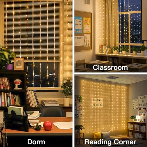 suddus Curtain Lights Upgrade Untangled Wires,200 LED Hanging Lights with Hook, Waterproof Window Lights for Christmas, Do...