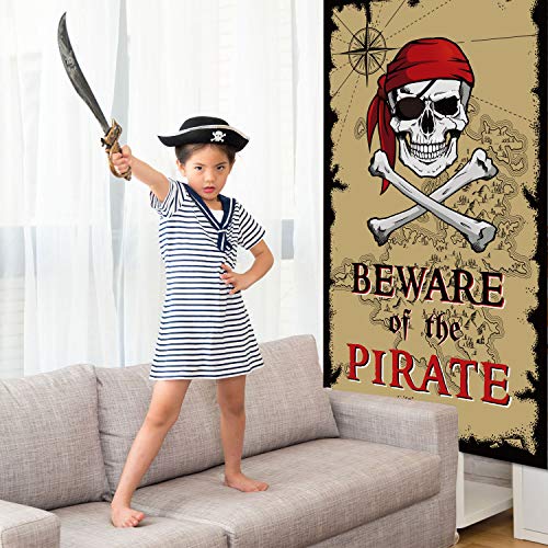 Beware of Pirates Door Banner Pirate Party Decoration Pirate Backdrop Halloween Birthday Party Photo Booth Props Pirate Th...