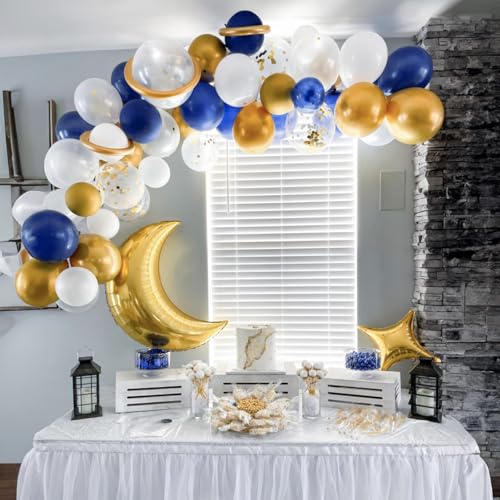 Netnology Navy Blue Gold Balloons Set, 60Pcs 12 Inch Navy Blue White Metallic Gold and Gold Confetti Latex Balloon for Bir...