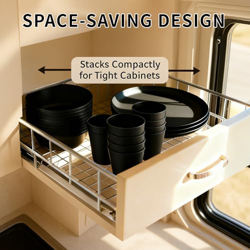 40-Piece RV Camping Dinnerware Set (Service for 8), Microwave Safe Plates and Bowls Set with Cutlery, Lightweight & Unbrea...