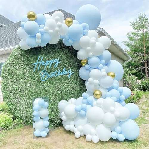 TONIFUL Happy Birthday Sign for Backdrop - Light Blue Felt Banner - Includes Dot Glue - Perfect for Birthday Party Backdro...