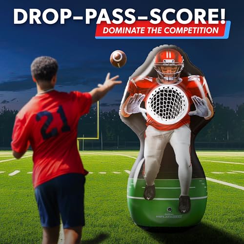 GoSports Inflataman Football Challenge - Includes 4 Rubber Footballs, Ball Pump, and Scoreboard - Inflatable Receiver Touc...