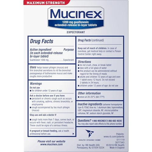 Mucinex 12 Hour Maximum Strength Extended-Release Tablets, 42 Tablets