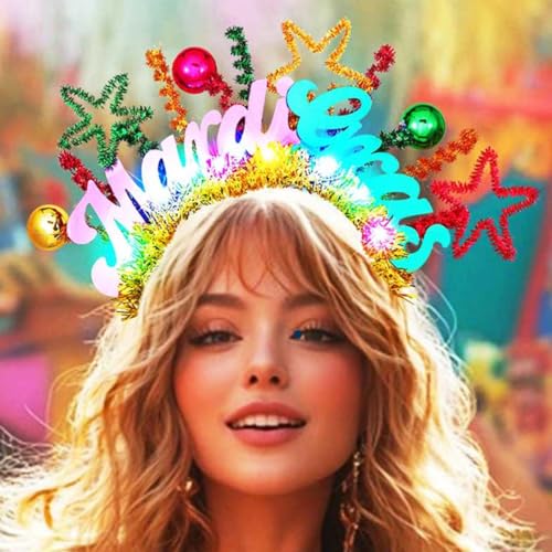 Gortin Mardi Gras Headband Light up Carnival Headpiece LED Purple Green and Gold Costume Hair Accessories for Women