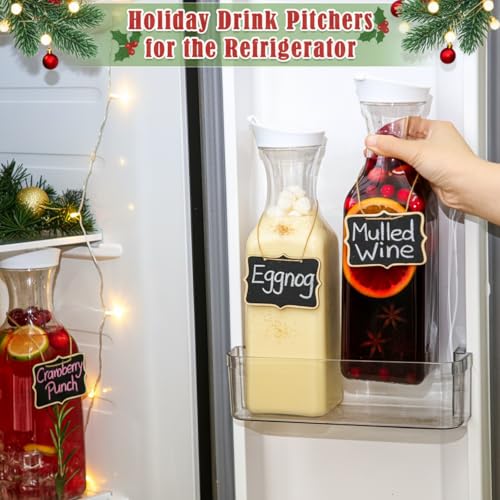 Chengu 61 Pcs Mimosa Bar Supplies 4 Pack 50 oz Plastic Water Carafe with Lid and Cups Label, Clear Pitcher with Lid Tags D...