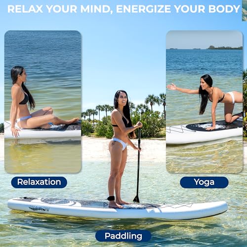 SereneLife Stand Up Inflatable Paddle Board with Premium SUP Accessories – Wide Stable Design with Non-Slip EVA Deck Pad f...