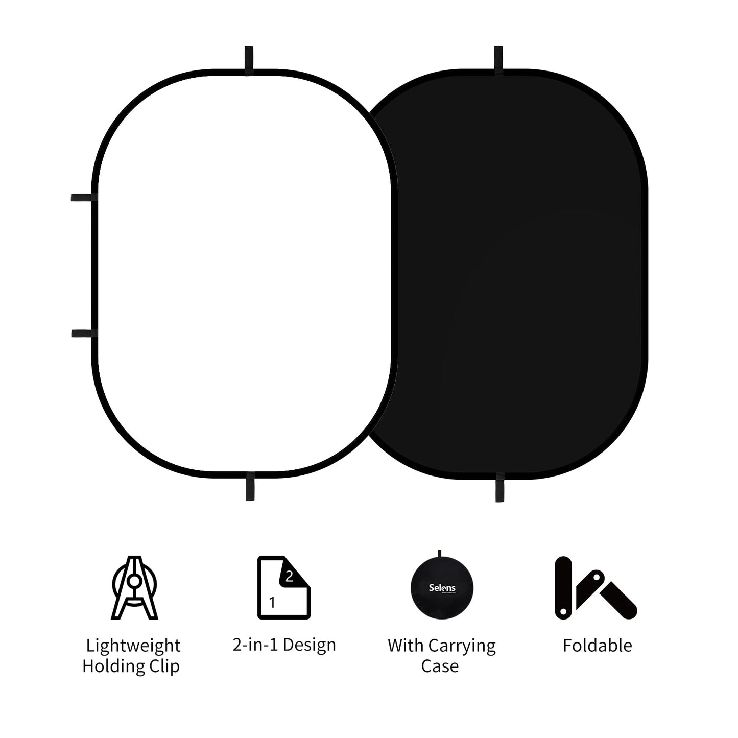 Selens 3x5ft Black White Backdrop for Photography, 2-in-1 Collapsible Background Panel with Clip and Carry Bag for YouTube Videos Photo Studio Props