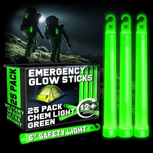 PartySticks Green Glow Sticks Emergency Chem Lights (6", 25 Pack) Military Grade 12 Hour Bulk Tactical Light Sticks for Su...
