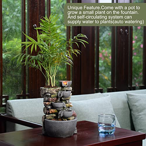 Haobos Indoor Fountain 4-Bowl Rockery Soothing Sound Tabletop Fountains Home/Office Decor Gift for Mom,Mother Day Present ...