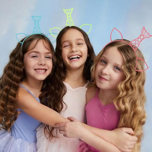 Jaqakid 6PCS Glow in The Dark Party Supplies Mermaid Luminous Headbands for Girls Women Light Up Hair Band for Birthday Pa...