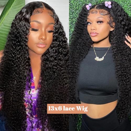 13x6 Deep Wave Lace Front Wigs Human Hair 180% Density Curly Glueless Wigs Wet and Wavy Wigs Pre Plucked for Women 20 Inch
