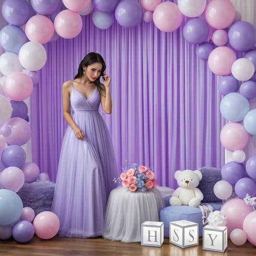 Asee'm 10x8FT Lavender Purple Backdrop Curtains for Parties, Polyester Photo Fabric Curtain Backdrop Drapes for Birthday W...