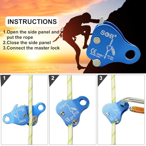 RESQT Climbing Ascender Fall Protection Belay Device - Aluminum Magnesium Alloy Rope Grab Clamp for Rock Climbing, Mountai...