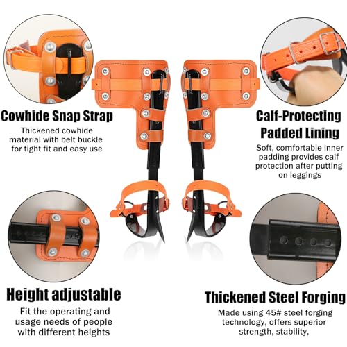 Poakkus Tree Climbing Spikes Set,Tree Climbing Gear, 1 Pair Alloy Steel Climbing Spurs,350lbs Load Capacity with Safety Se...
