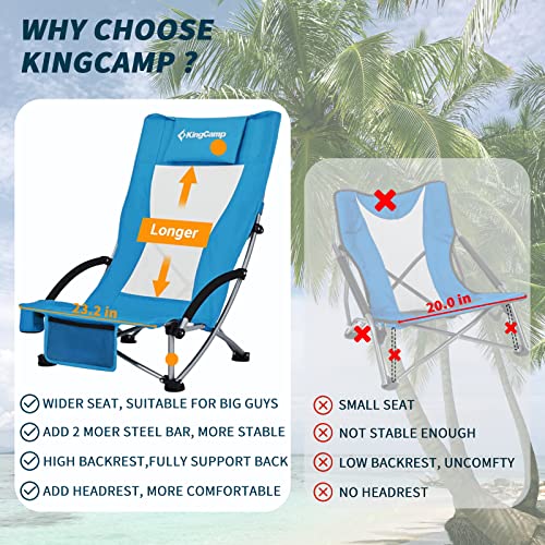KingCamp Folding Beach Chair 2 Pack High Back Lightweight Portable Backpack Chair with Headrest, Cup Holder for Camping Ou...