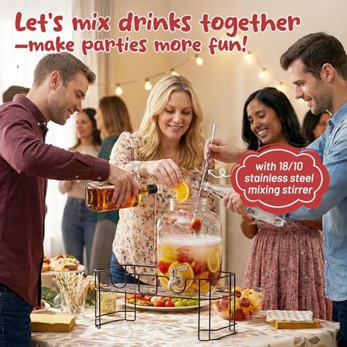 KIKCOIN 2 Pack Glass Drink Dispensers for Parties, 1 Gallon Leakproof Beverage Dispenser with 18/10 Stainless Steel Spigot...