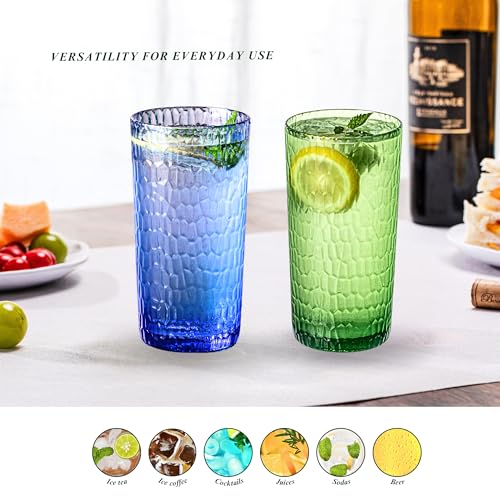 MIYOPESI 22oz Green Acrylic Glasses Drinkware (Set of 6), Honeycomb Stackable Shatter-Proof Plastic Cups, Reusable Plastic...