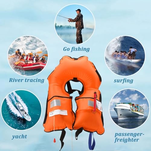 3-Pack 150N Automatic Inflatable Life Jacket – Adjustable Nylon Swim Vest with CO2 Inflation, Reflective Strips & Safety B...