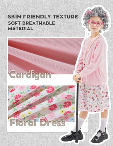 WooWee Kids Girl 100 Days of School Costume, Old Lady Costume for Kids, Halloween Cosplay Dress Up