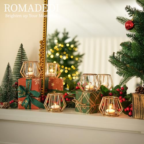 Geometric Tea Light Candle Holders - Wedding Centerpiece for Tables Morden Metal Votive Tealight Candles Stand with Glasse...