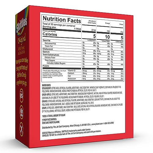 SINGLES TO GO! Skittles Variety Pack, Watertok Powdered Drink Mix, Zero Sugar, Low Calorie, Includes 4 Flavors: Green Appl...