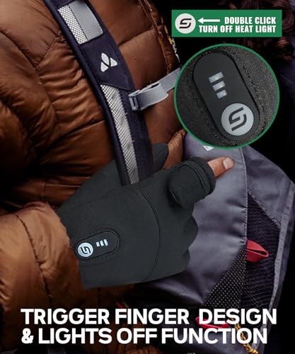 JS LifeStyle Heated Gloves for Men Women Hunting Work Rechargeable 3000mAh Battery with Light-off Fingerless Design Winter