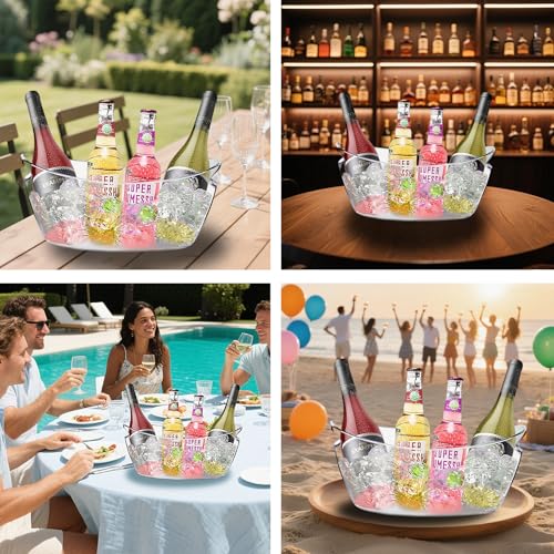 Ice Buckets for Parties,Ice Bucket Bowls of 2pcs with Scoops(2pcs)&Metal Wine Bottle Opener&Ice Clip(2pcs),5.5L Large Clea...