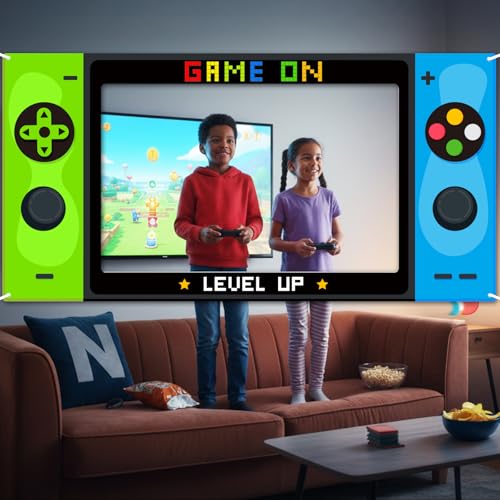 Video Game Party Decorations Large Gaming Console Birthday Photo Booth Props 73 x 37In Level Up Fabric Party Photography B...