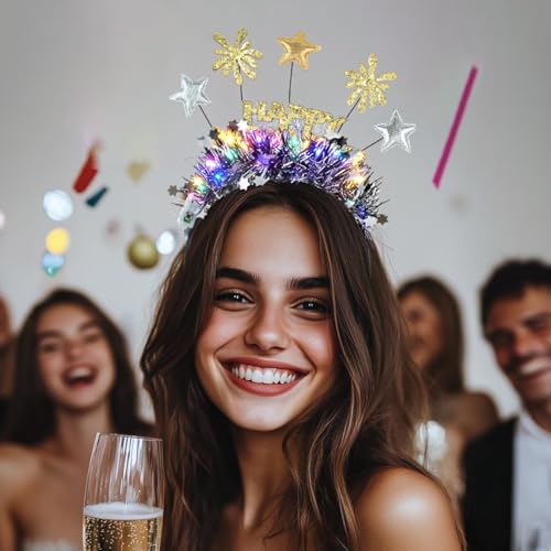 Gangel Light Up New Year Headband LED Christmas Hairband Sparkling Tinsel Headbands Festival Hair Accessories for Women